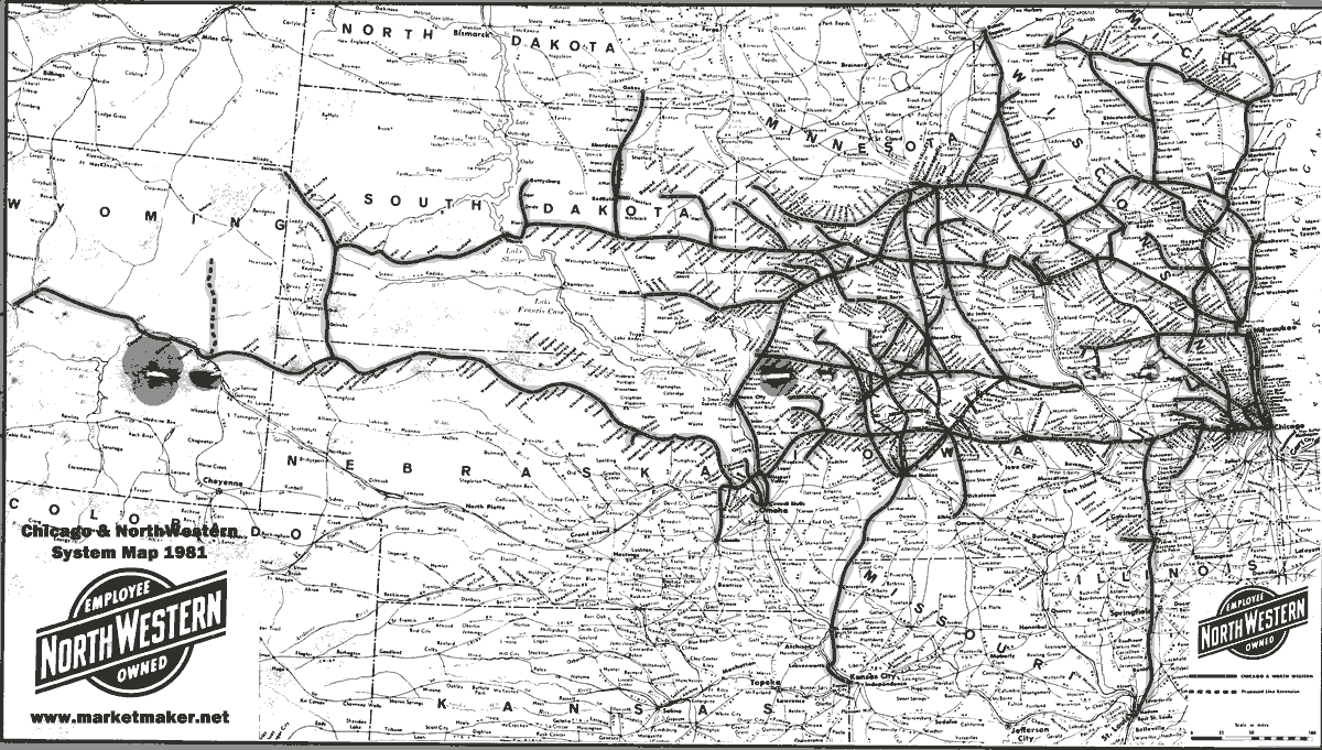 CNW System Map 1981 WY MT ND SD