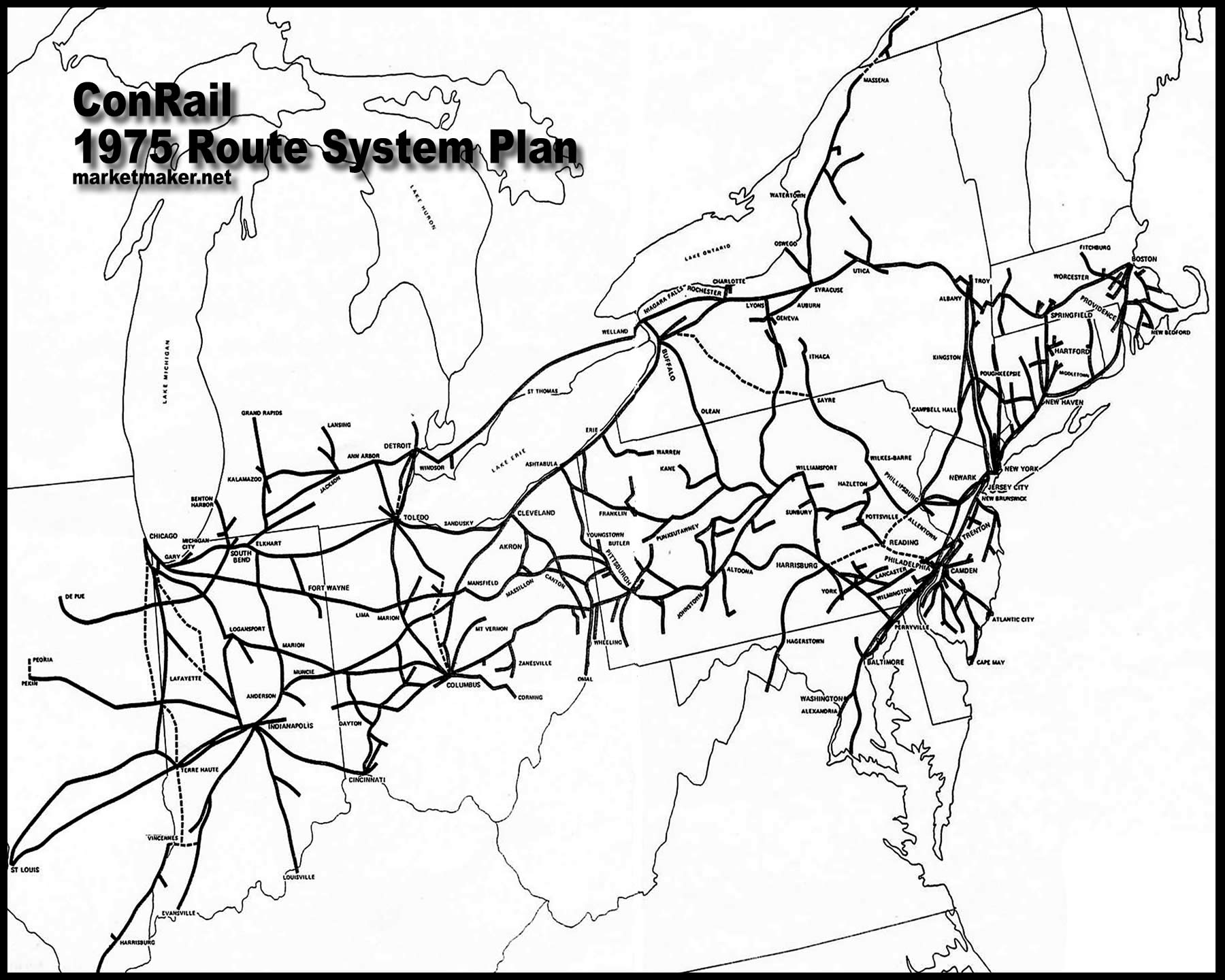 ConRail 1975 Route System Map